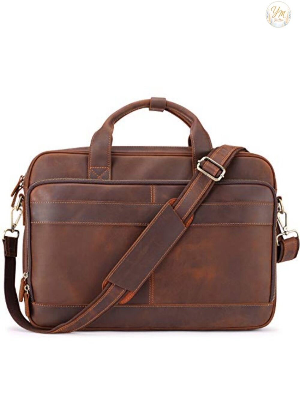 Full Grain Leather Briefcase for Men, 15.6 Inch Laptop Business Messenger Bag